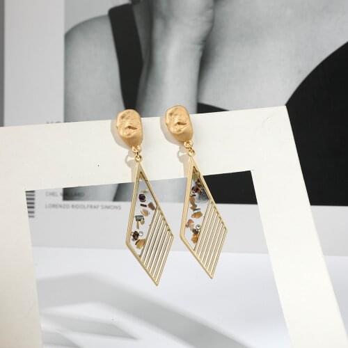 Bohemia Natural Seashell Geometric Resin Drop Earrings Gold Color Square Metal Transparent Pendant Charm Earring Fashion Jewelry