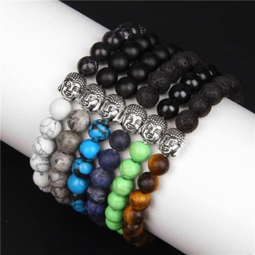 Natural Stone Bracelet Buddha Head Prayer Tiger Eye Beads Bracelets Yoga Balance Volcanic Charm Bracelet Women Men Reiki Jewelry