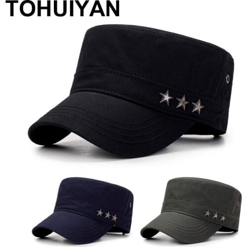 Branded Washed Cotton Military Hat For Men Summer Autumn Casual Cadet Cap Women Flat Top Hats Classic Adjustable Bone Army Caps