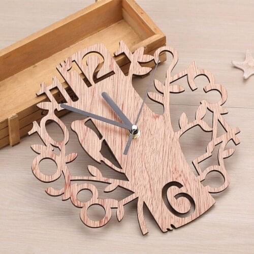 New Hollow Tree Decoration Round Wooden Out Wall Clock Living Room Home Office Ornament Gift Wall Watch