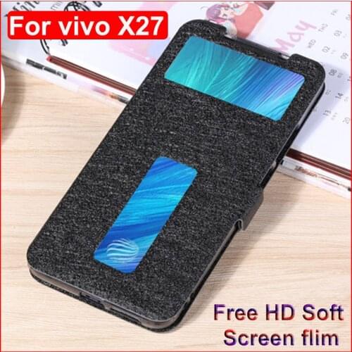 For vivo X27 case 6.39" PU leather shell front window back cover For vivo X27 X 27 A phone cases for vivo v1838a Stand flip Case