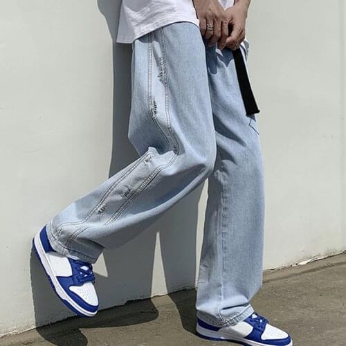 Mens Jeans Men Fashion 2021 New Ripped Hole Denim Pants Baggy Hip Hop Japanese Streetwear Korean Style Trousers Jeans For Men