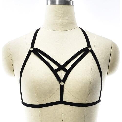 Elastic Sexy Lingerie Adjust Harness Cage Bra Pastel Goth Suspender Belt Edgy Body Harness Crop Top Soft Bondage Bra
