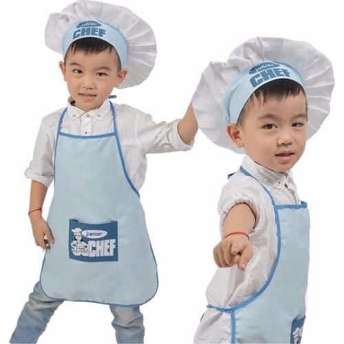 2 Pcs/Set Children Junior Apron Chef Hat Pocket Suit Kids Cooking Drink Food Tool Family Kitchen Accessories