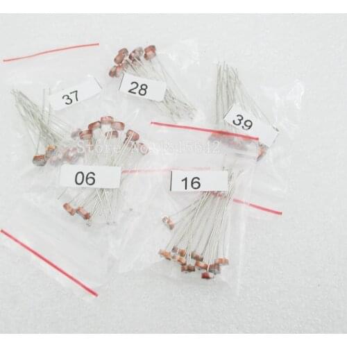 50PCS/LOT (5 values * 10pcs) LDR Photo Light Sensitive Resistor Photoelectric Photoresistor Kit for 5506 5516 5528 5537 5539