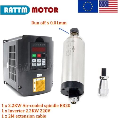 EU Ship Quality 2.2KW Air cooled spindle motor ER20 runoff 0.01mm & 2.2KW 220V inverter for CNC router Milling engraving machine