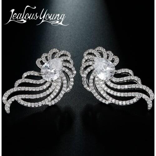 Club Factory 2017 New Feather Shape Women Drop Earrings With Water Drop Zircon Sex Earrings Jewelery Costume Brincos AE495