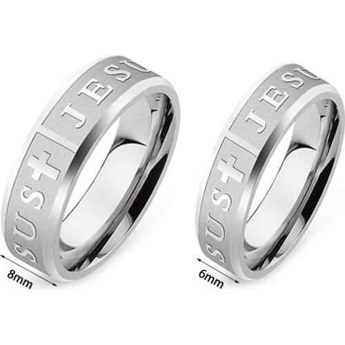 European and American titanium steel Jesus Christ religion JESUS letter cross ring 8mm.6mm male and female stainless steel ring