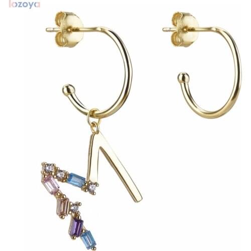 LOZOYA 925 Sterling Silver Gold Letter Drop Earring Dangle Ohrringe Women Luxury Dangle Charms Initial No Piercing Jewelry