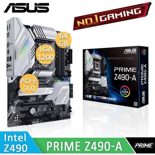 LGA 1200 Asus PRIME Z490-A Motherboard DR4 4800MHz(OC) 128GB PCI-E 3.0 M.2 SSD USB3.2 Gen2 RGB Overlocking Intel Z490 Placa-Mãe