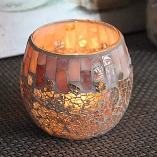 Mosaic Glass Candle Holder Tea Light Holder Vase Pen Holder Potted Plants Bowl for Wedding Party Home Decoration