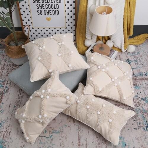 Beige Handmade Geometric Embroidery Pillow Cover Ball Home Decor Cushion Cover PillowCase Pillow Sham 30x50cm/45x45cm