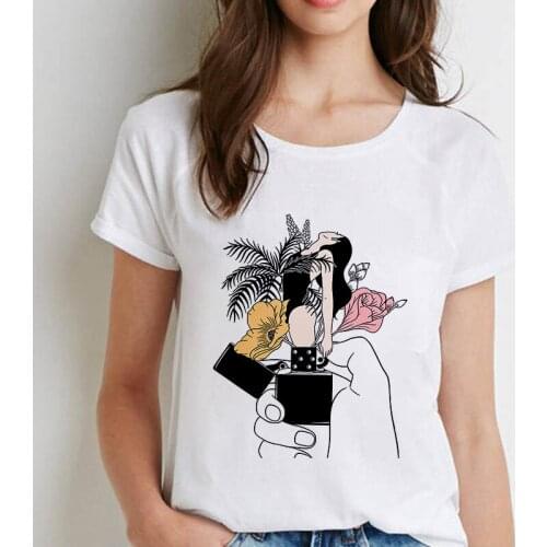 2019 New tshirt female Abstract art Printed T-shirt Harajuku aesthetics Short sleeve Thin Section T Shirt Women tops Clothing