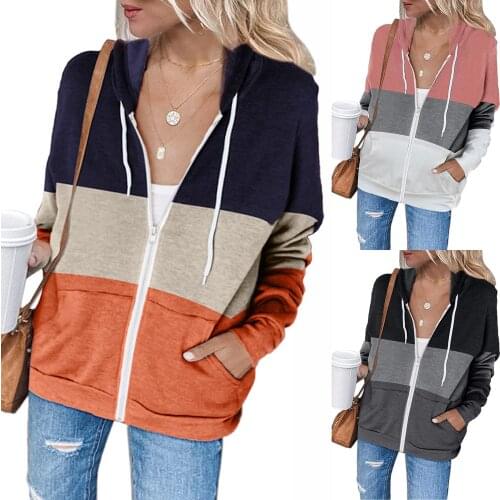2021 New Female Fall Casual Cardigan Coat Adults Long Sleeve Hooded Tops with Zipper Pockets for Spring Fall S/M/L/XL/XXL