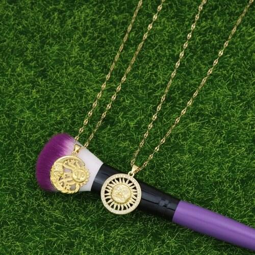 Vintage Sun and Moon for Man Women CZ Necklace Blade Link Chain Jewelry Zirconia Micro Pave Pendant Necklace Stainless Steel