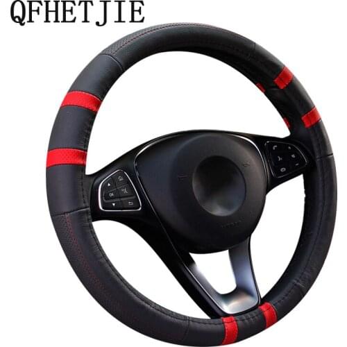 QFHETJIE New Car Steering Wheel Cover Top Layer Leather Car Handle Cover Truck Steering Wheel Cover 37-38CM Car Accessories