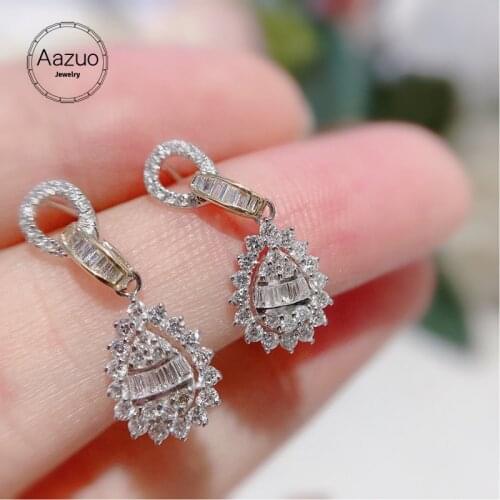 Aazuo Real 18K Solid White Gold Natrual Diamonds 0.7ct WaterDrop Stud Earrings Gifted For Women Advanced Wedding Party Au750