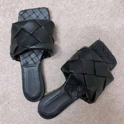 Black Braided Flat Slides Women Pantuflas De Mujer Beach Ladies Shoes Chausson Femme Fashion Summer Slippers Women Chinelo