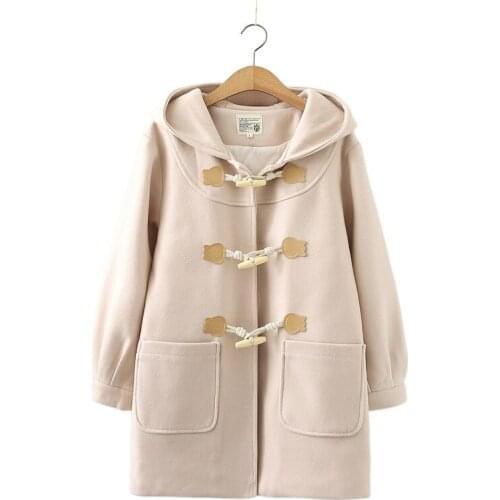 Japan Style Bear Horn Button Woolen Coat Women Mid-Length 2020 Autumn Winter Thick Casual Loose Outerwear Coat 2010622