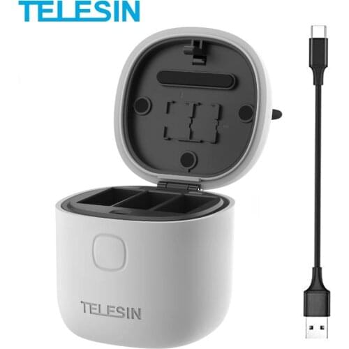 TELESIN 3 Slots Charger For GoPro Hero 9 LED Light TF Card Reader Storage Charging Box for GoPro Hero 9 Black