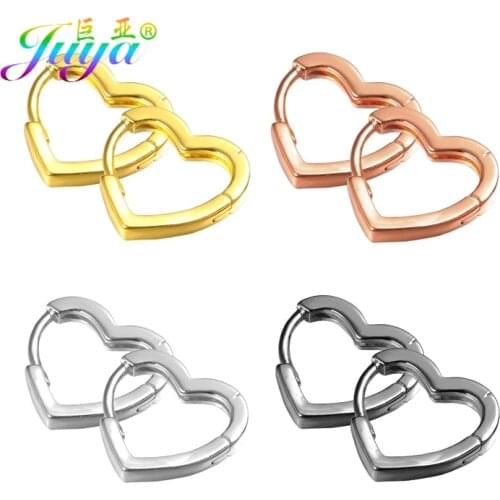 Juya 2Pairs Heart Earrings Hook Clasps High Quality Gold Silver Color Earring Findings For DIY Women Hoop Earring Jewelry Making