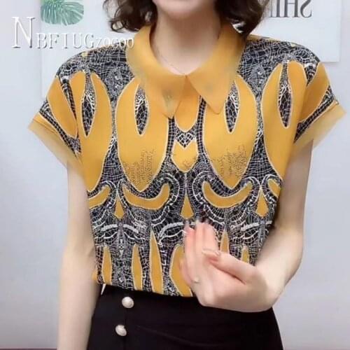 2021 Summer New Plus Size Short Sleeve Women Chiffon Blouse Slim Female Blouses