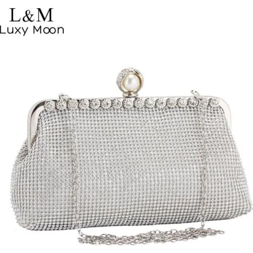 Womens Wedding Party Evening Clutch Bag Luxury Crystal Pearl Designer Bag New Small Fashion Chain Purses And Handbag Sac X637H