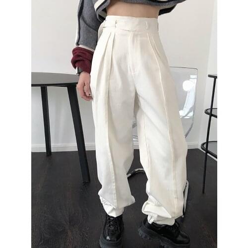 2020 New White Loose High Waist Women Wide Leg Ankle-length Pants Leisure All-match Simple Trendy 205