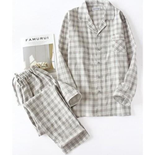 Women Long Sleeves Pajamas Plaid Leisure Long Shirt Men Sleepwear Cotton Plus Size Sleep Set Matching Couples Pyjamas Home Suit