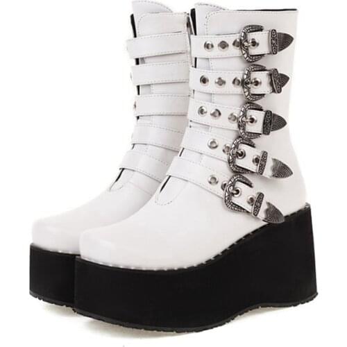 Big Size 35-48 Brand Design Ladies Zip Platform Boots Fashion High Heels Women Goth Wedges retro High Heels Quality Boots 1009-2