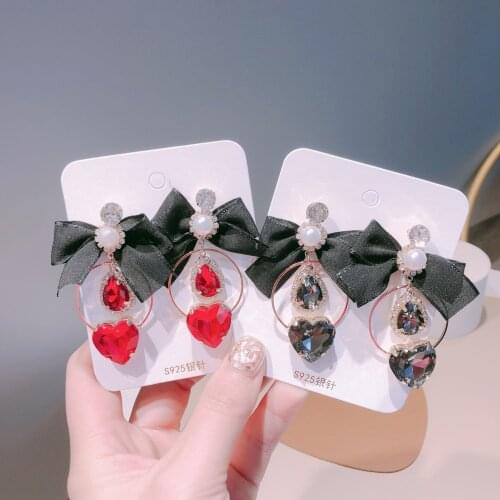 Korean Sweet Yarn Bowknot Elegant Crystal Drop Earrings For Women Fashion Holiday Party Jewelry Gifts