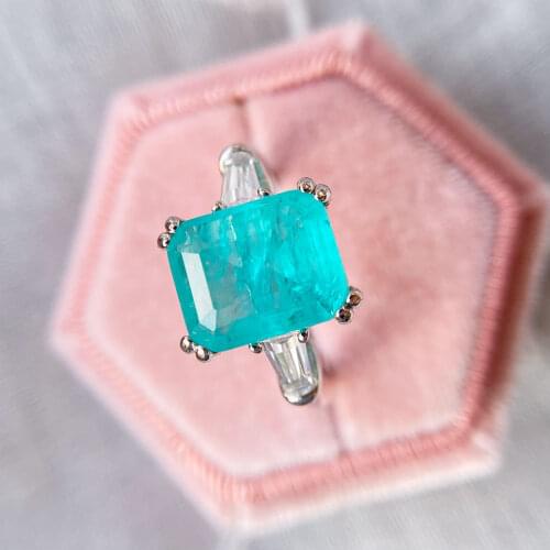GZ Brazilian Paraiba Tourmaline Gemstones Ring for Women genuine 925 Sterling Silver White Rhodium ring for engagement Size 4 10