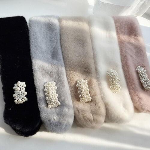 Winter Women Solid Color Warm Faux Pearl Imitation Rabbit Fur Neck Scarf Warmer Wrap