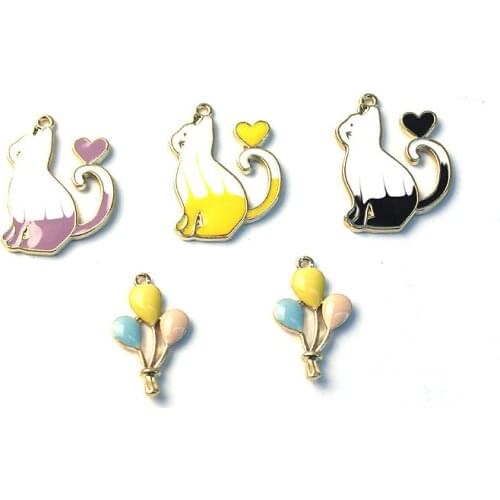10pcs/Lot Heart Cat Balloon Diy Handmade Oil Enamel Charms Design for Jewelry Making Earring Bracelet or Necklace