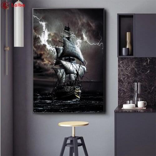 5D DIY Diamond Painting Pirate Ship At Sea cross stitch full square/round diamond mosaic embroidery