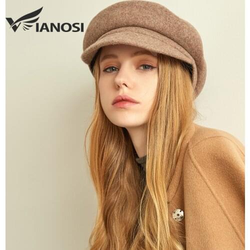 VIANOSI New Fashion Beret Hat Women Wool Winter Rhinestone Caps Female Solid Color Thick Warm Gorros