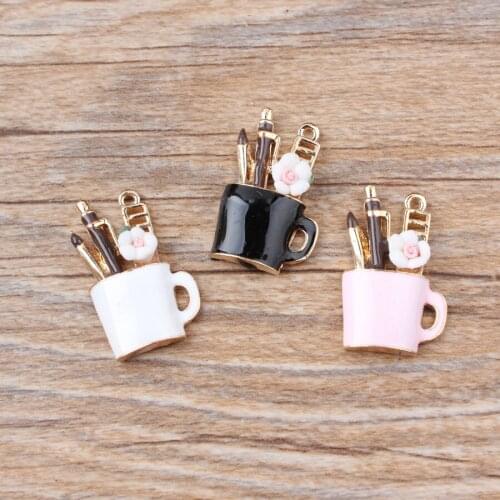 Mix 3 Colors Makeup Cup Dangle Charm Gold Enamel Charms Bracelet Necklace Pendant Accessories Fit DIY Jewelry Making