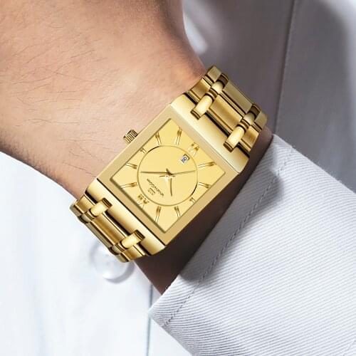 VA VA VOOM Relogio Masculino Watch Men Square Mens Watches Top Brand Luxury Golden Quartz Stainless Steel Waterproof Wrist Watch