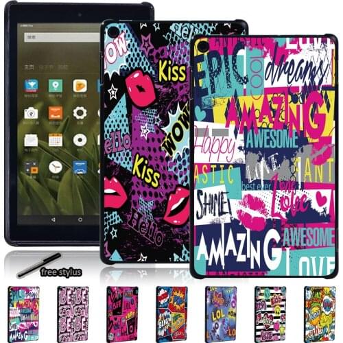 Graffiti Hard Shell Tablet Case for Amazon Fire 7(5th/7th/9th Gen)/HD 8(6th/7th/8th Gen)/HD 10(5th/7th/9th Gen) + Free Stylus