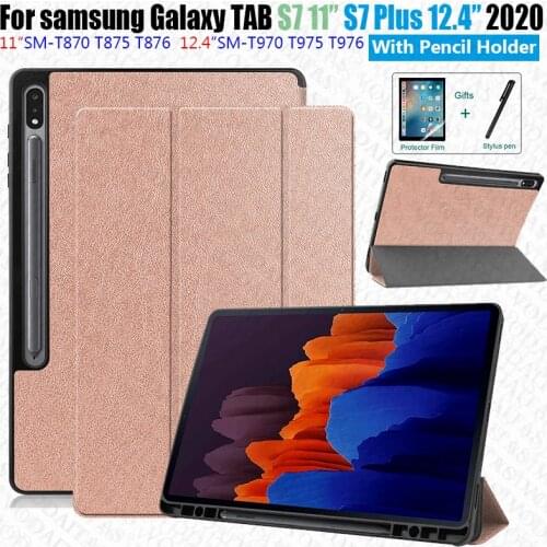 For Samsung Galaxy Tab S7 Plus 12.4 SM-T970 T975 Case with Pencil Holder PU Leather Funda Tab S7 11 inch Capa SM-T870 T875 T876