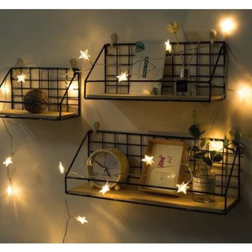 Wooden Iron Wall Shelf Rack Craft Display Storage Racks Wall Hanging Floating Shelves For Kitchen Living Room Home Decor Rack
