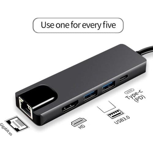 5 in 1 Type C Docking Station adapter 4K HDMI usbc Hub to Gigabit Ethernet Rj45 Lan Adapter for MacBook Thunderbolt 3 USB C Hub