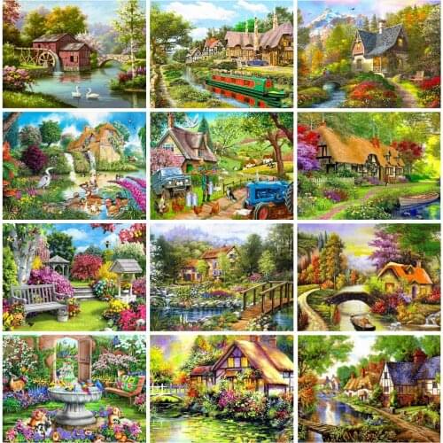 EverShine Paint By Numbers House DIY Coloring By Numbers Landscape Canvas Wall Set Art Handpaint Home Decor