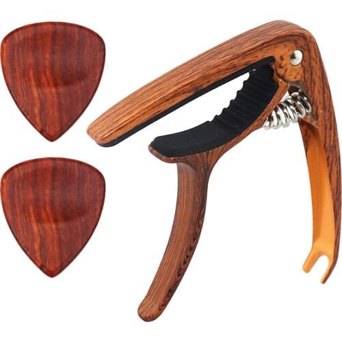 Red Sandalwood Guitar Capo Guitar Pick Set for Folk Guitar Bass Ukulele
