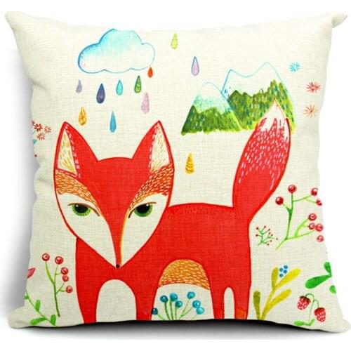 Hot Sale Pillow Covers Cartoon Red Fox Cartoon Pattern New Design 45X45CM Linen Pillow Cover \ Home Decorative Linen Cushion
