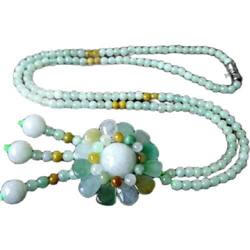 Jadeite sunflower necklace pendant jade ball jewelry hand knitted sweater chain