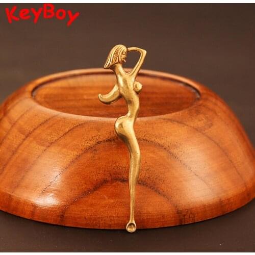 Brass Naked Beautiful Women Ear Spoon Keychain Pendant Copper Girl Shape Ear Picker Bottle Opener Vintage Earpick Key Chain Ring