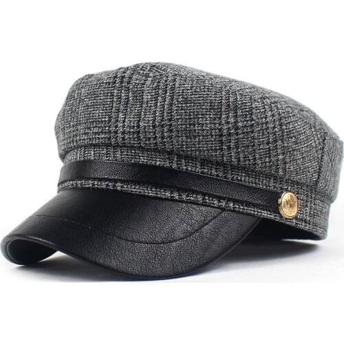 LDSLYJR 2021 Cotton Solid Military Hat Autumn Sailor Hat for Women Flat Top Female Travel Cadet Hat Captain Cap Berets 06