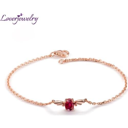 LOVERJEWELRY Bat Shape Solid 18Kt Gold 4.5x5.5mm Oval Cut Natural Ruby Bracelet For Girl WP065