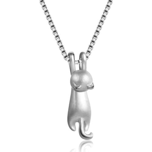 925 Sterling Silver Fashion Cute Wire Drawing Cat Pendant Necklace Clavicle Chain Necklace For Girls Gifts Dropshipping S-N166